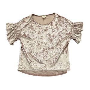Caution To The Wind Crushed Velvet Blouse Womens MEDIUM Champagne Gold Ruffle